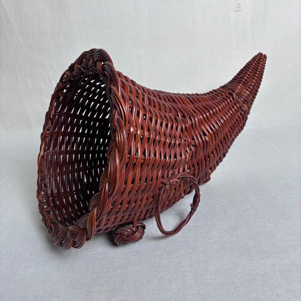 Vintage Woven Cornucopia Basket Thanksgiving Fall Decor